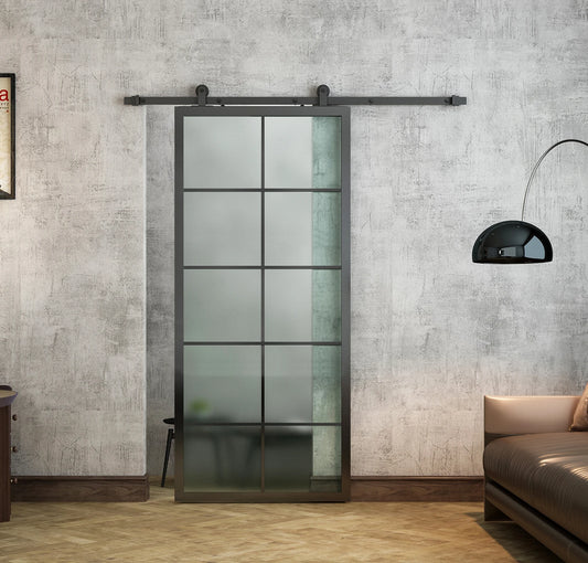 Black Aluminum Frame Glass Sliding Door