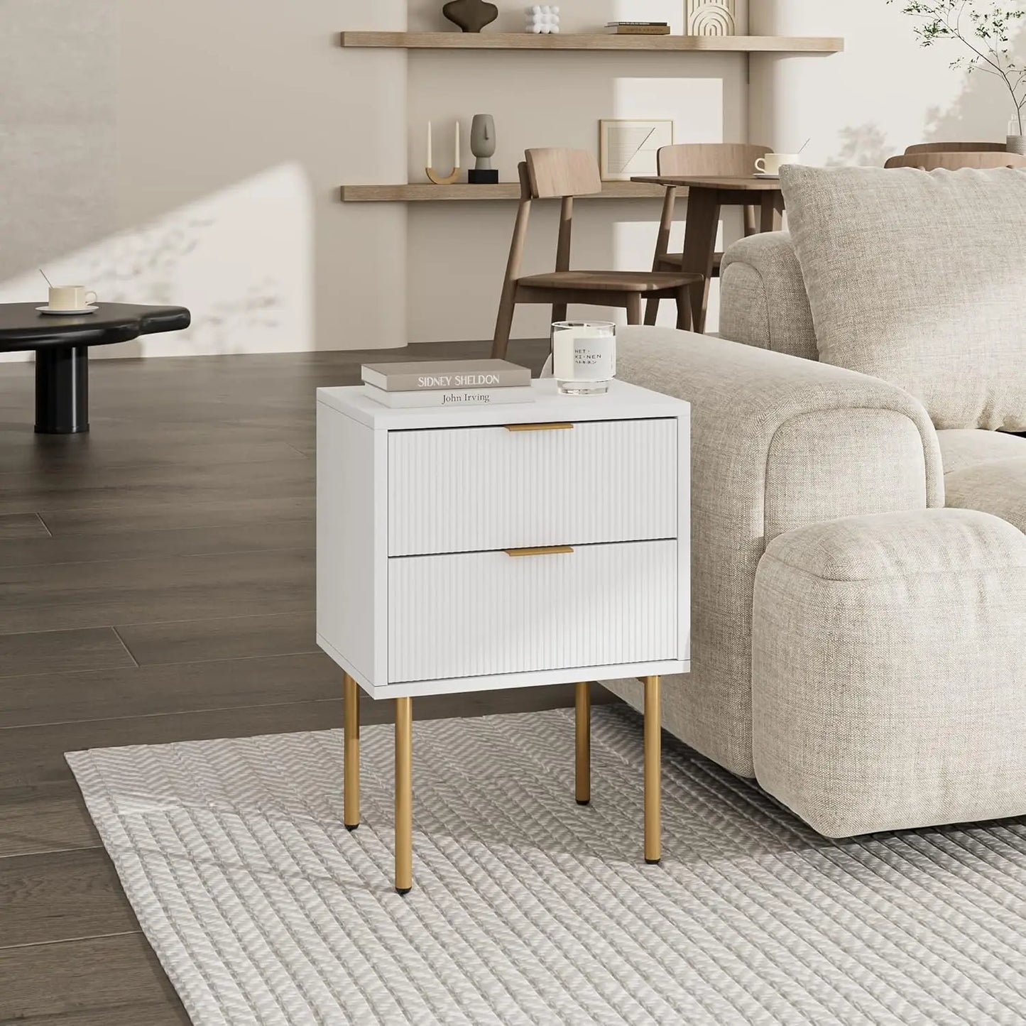 Small Side Table with 2 Drawers, Bedside Furniture, Night Stand, End Table