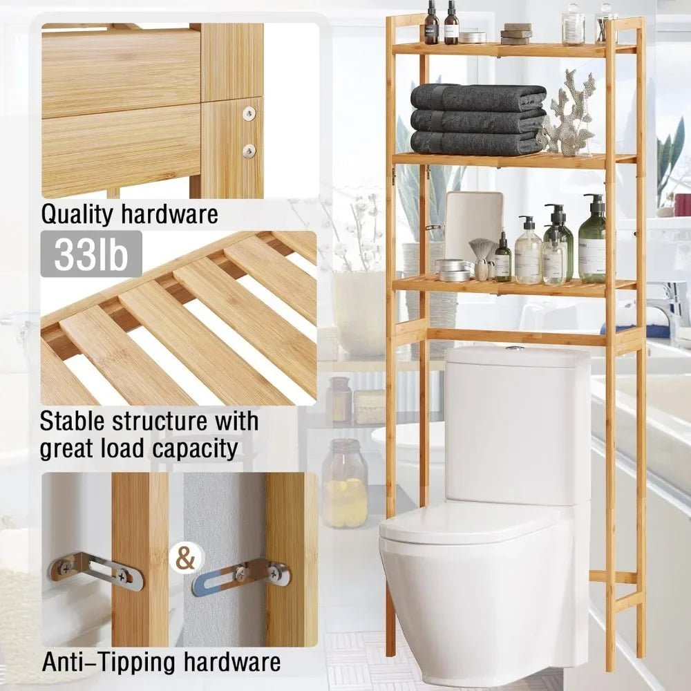 3-rack Bathroom Organizer Over Toilet with Bamboo Shelves