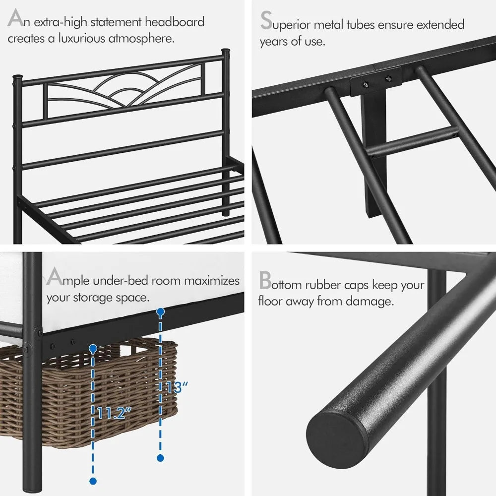 Metal Bedframe Platform Foundation with Cloud-Inspired Design Headboard/Footboard