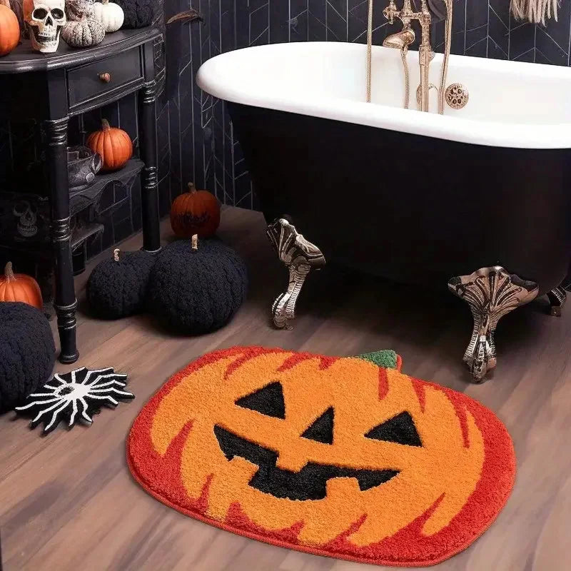 Halloween Pumpkin Bath Mat - Non-Slip, Washable & Absorbent Rug For Shower