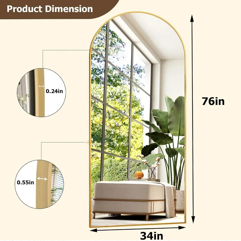 34x76 inch Wall Mount Arched Full Length Mirror with Aluminum Alloy Frame