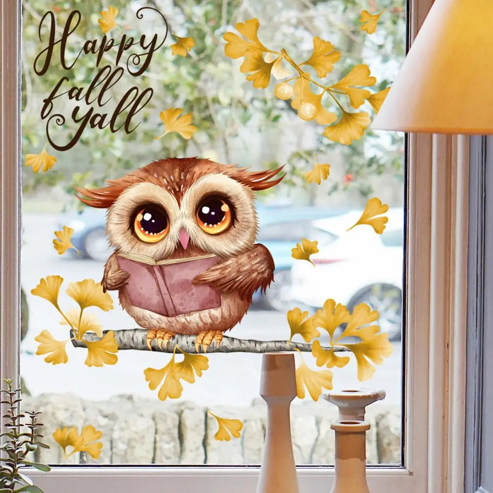 Seasonal Fall Party Decoration - Autumn-inspired Happy Fall Owl Window Sticker