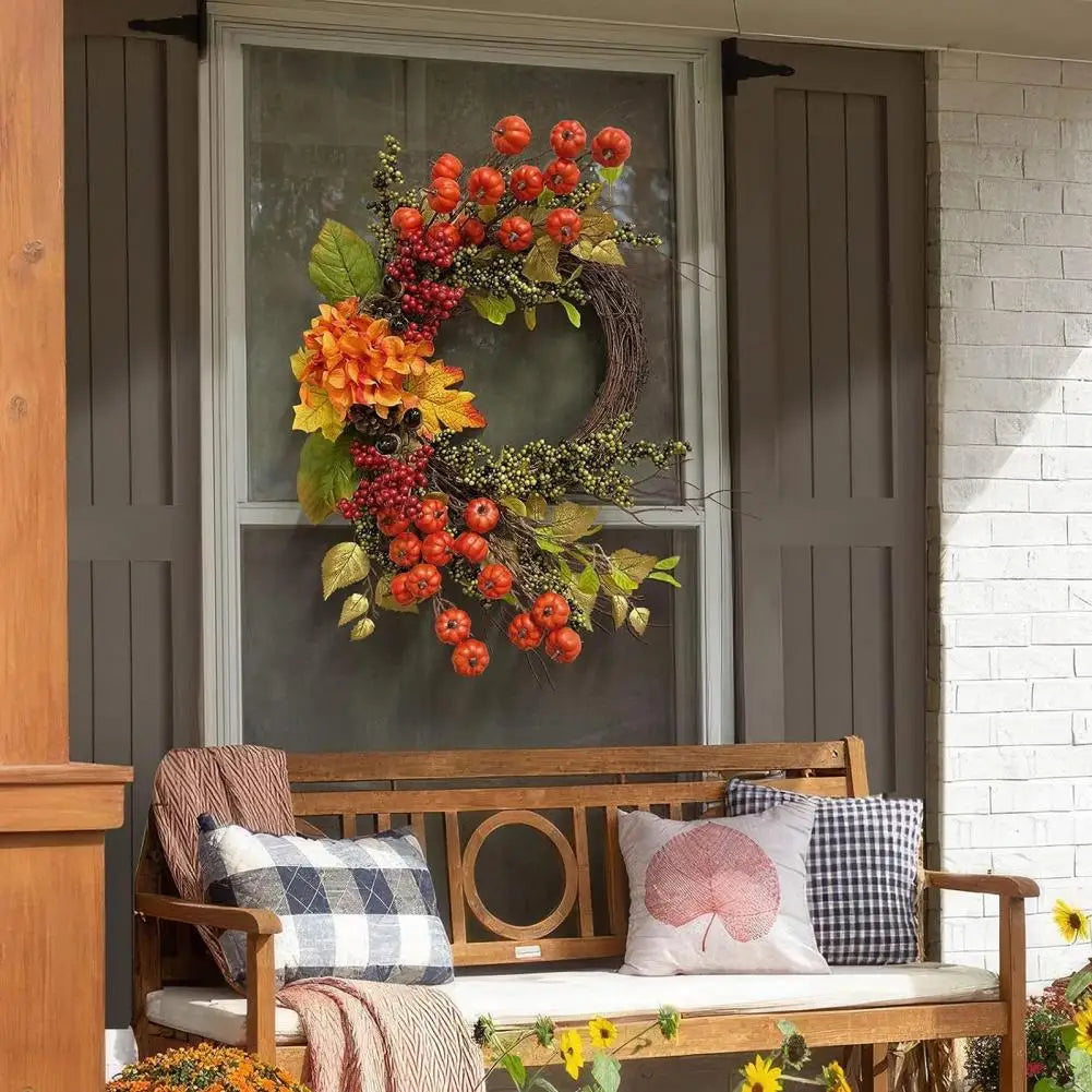 Decorative Fall Wreath Mini Pumpkin Decor for Front Door