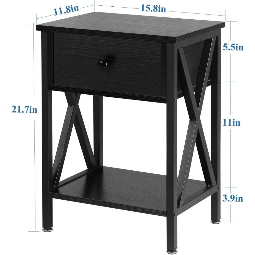 Night Stands for Bedroom, Rustic Bedside, End Tables with Drawer Storage