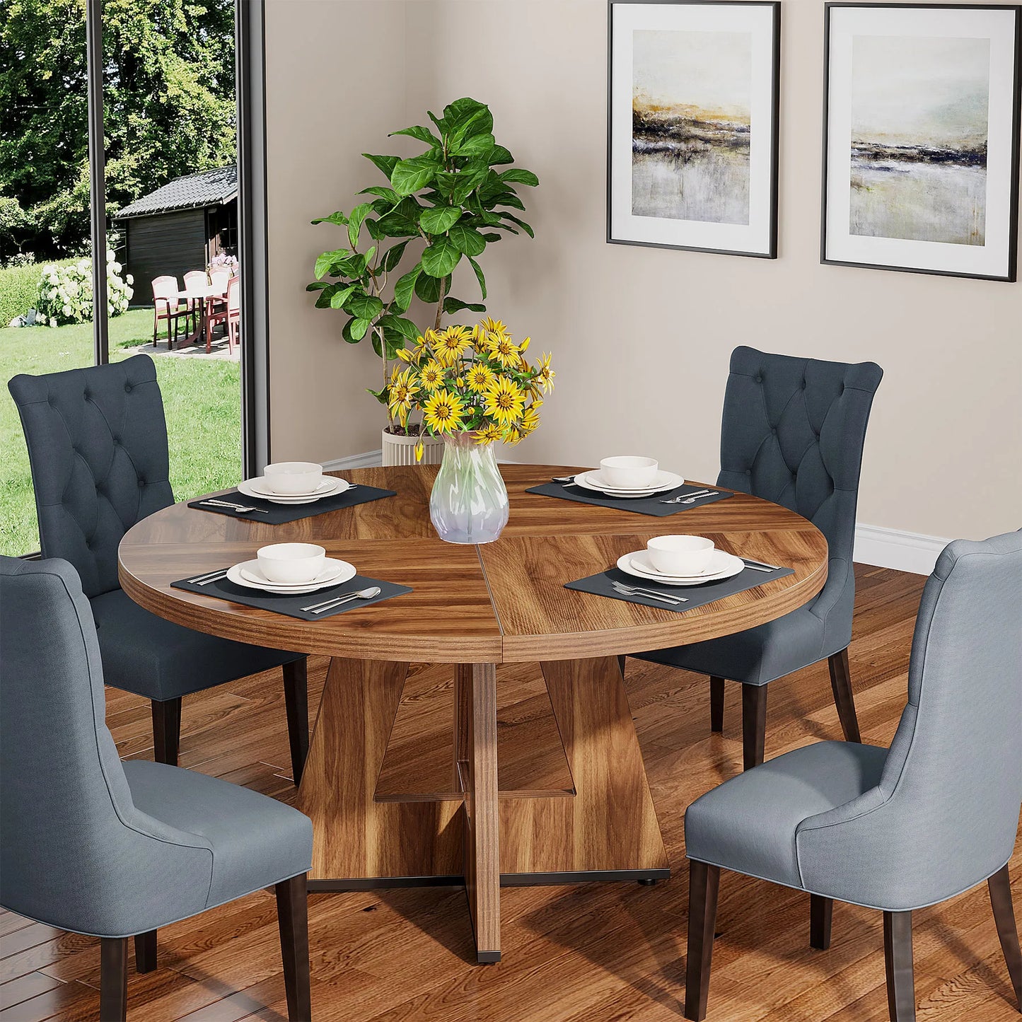 Tribesigns Round Dining Table for 4, 47 Inch Farmhouse Kitchen Table