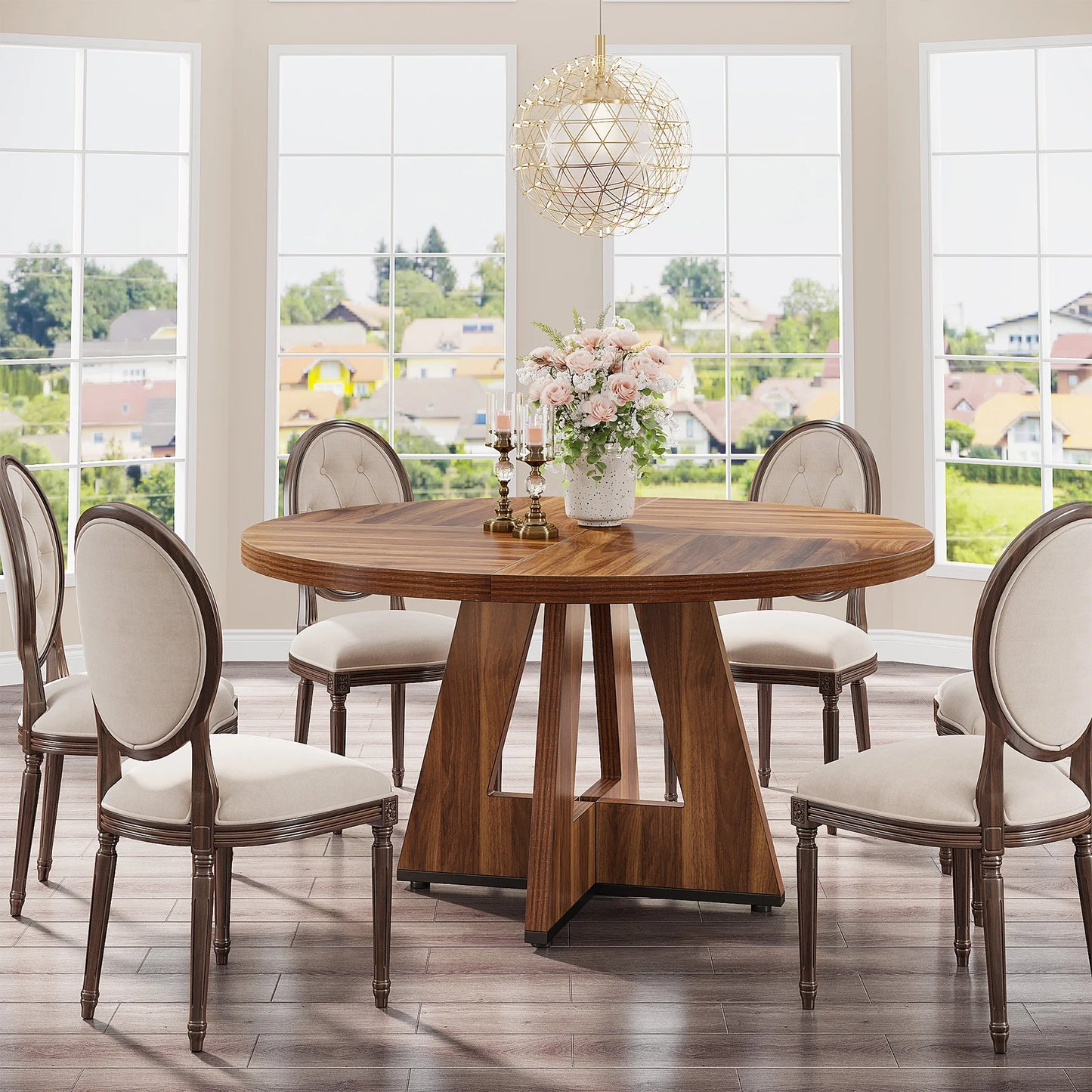 Tribesigns Round Dining Table for 4, 47 Inch Farmhouse Kitchen Table