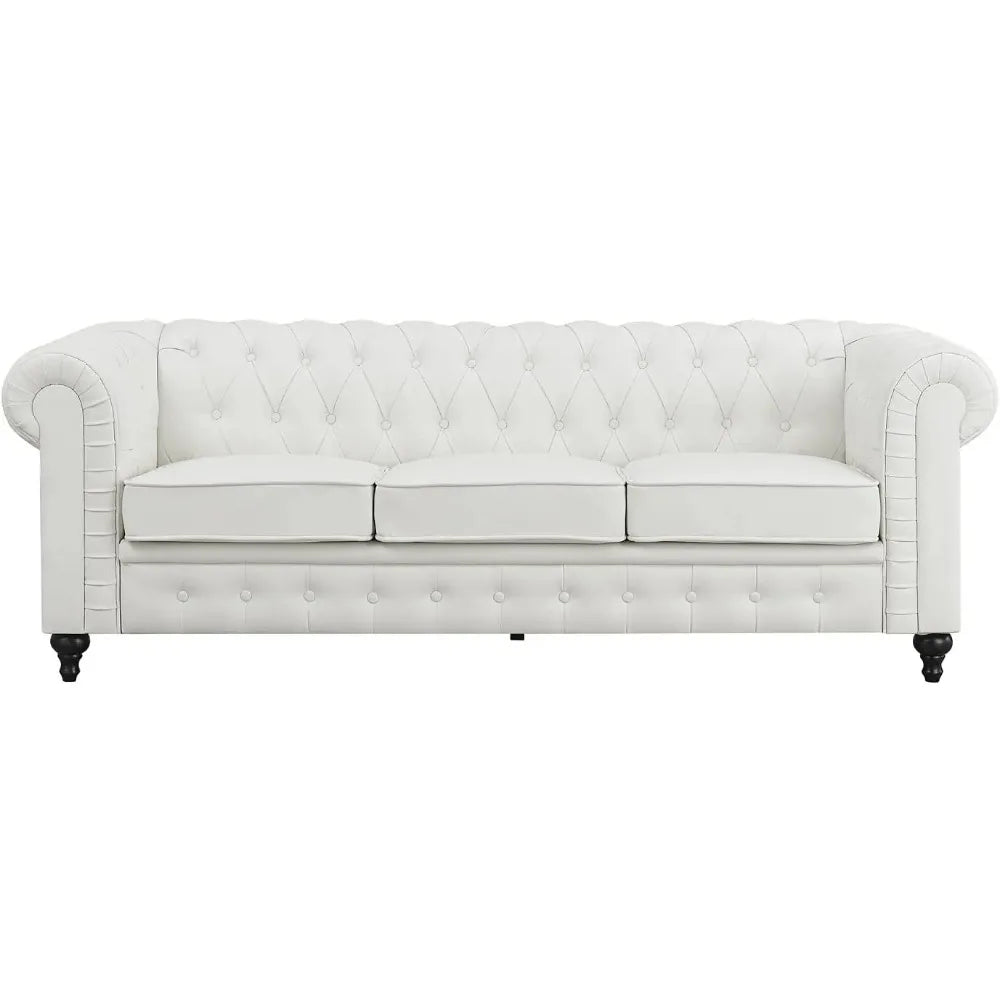 Modern Chesterfield Tufted Leather for Living Room (3 Piece Sofa Set, White)