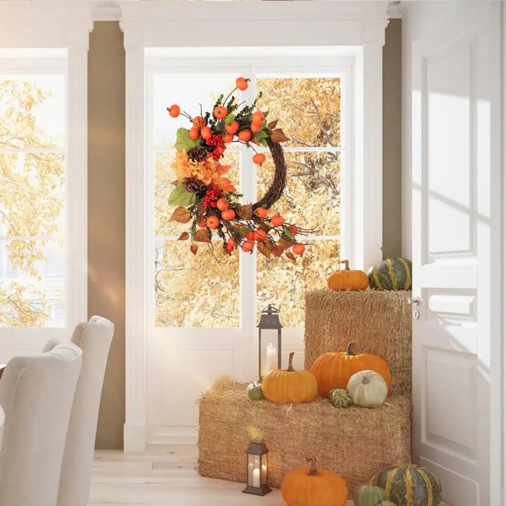 Decorative Fall Wreath Mini Pumpkin Decor for Front Door