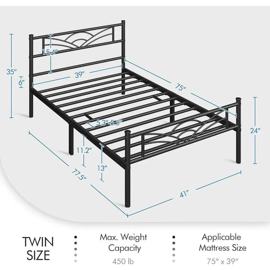 Metal Bedframe Platform Foundation with Cloud-Inspired Design Headboard/Footboard