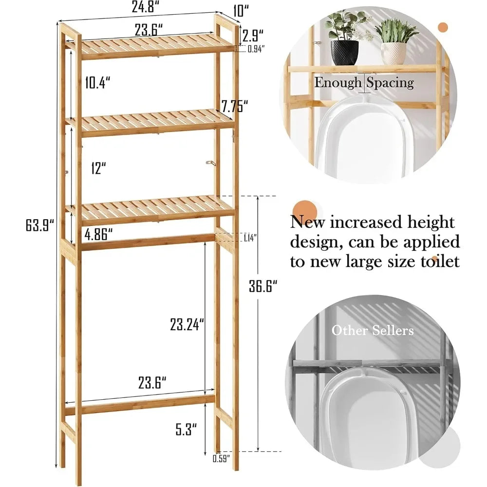 3-rack Bathroom Organizer Over Toilet with Bamboo Shelves