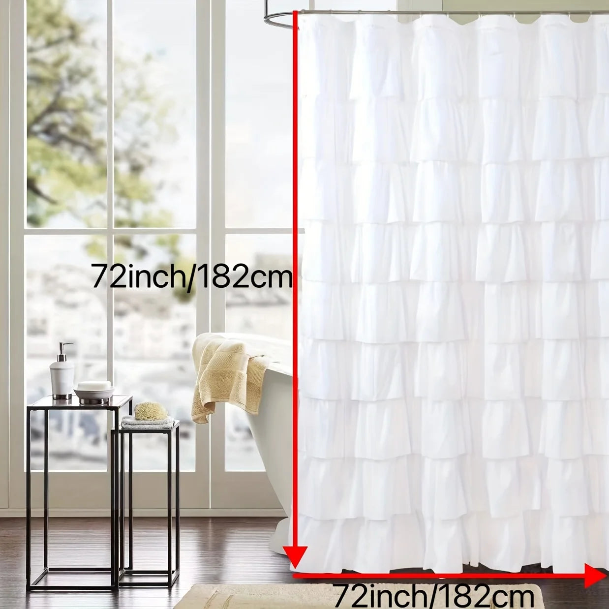 Quilted Patchwork Shower Curtain - Richly Pleated & Washable - Rustic Farmhouse Style - 72 X 72 - Modern Textured Bathroom Decor