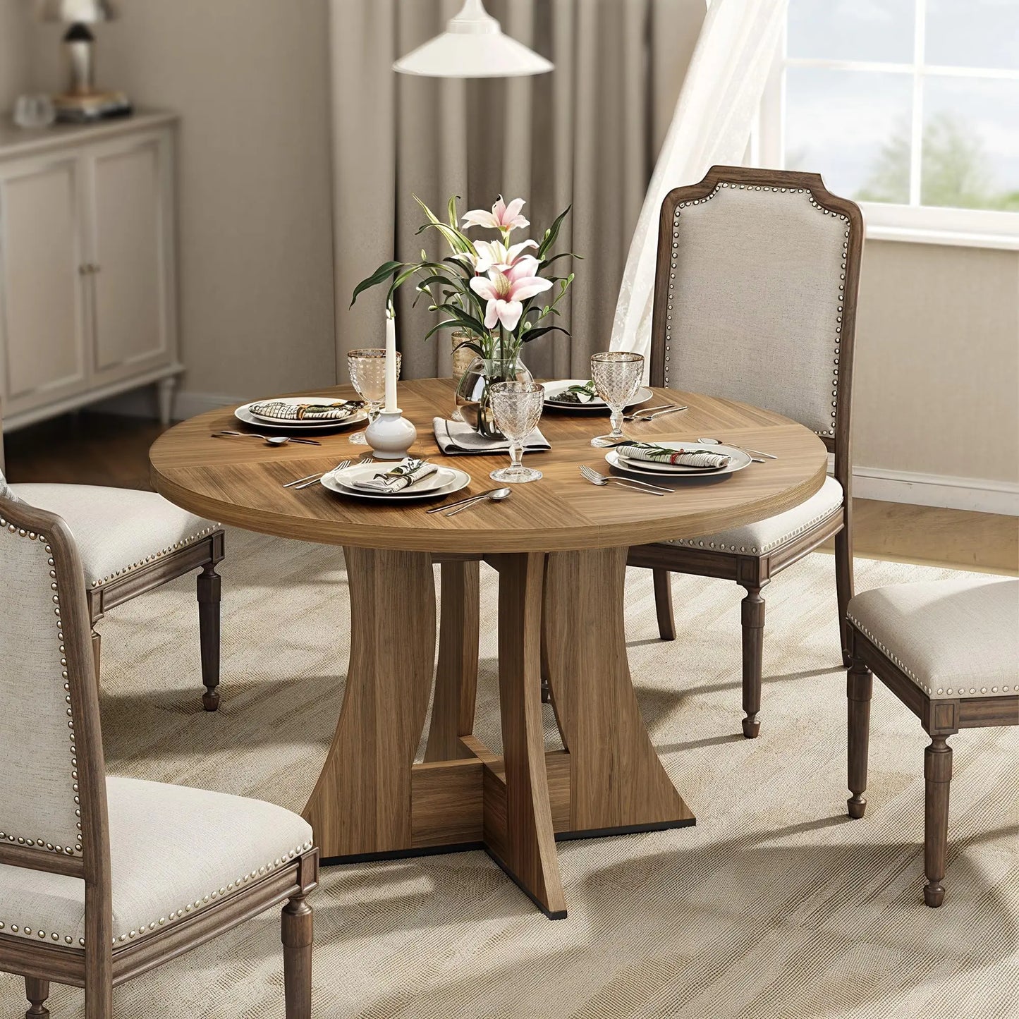 47.24" luxurious Round Dining Table for 4 Person Circle Engineered Wood