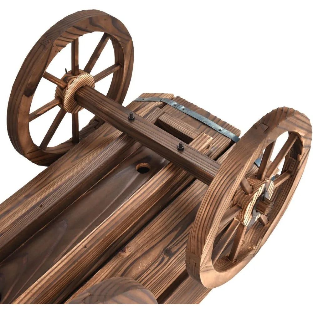 Wood Wagon Flower Planter Pot Stand W/Wheels