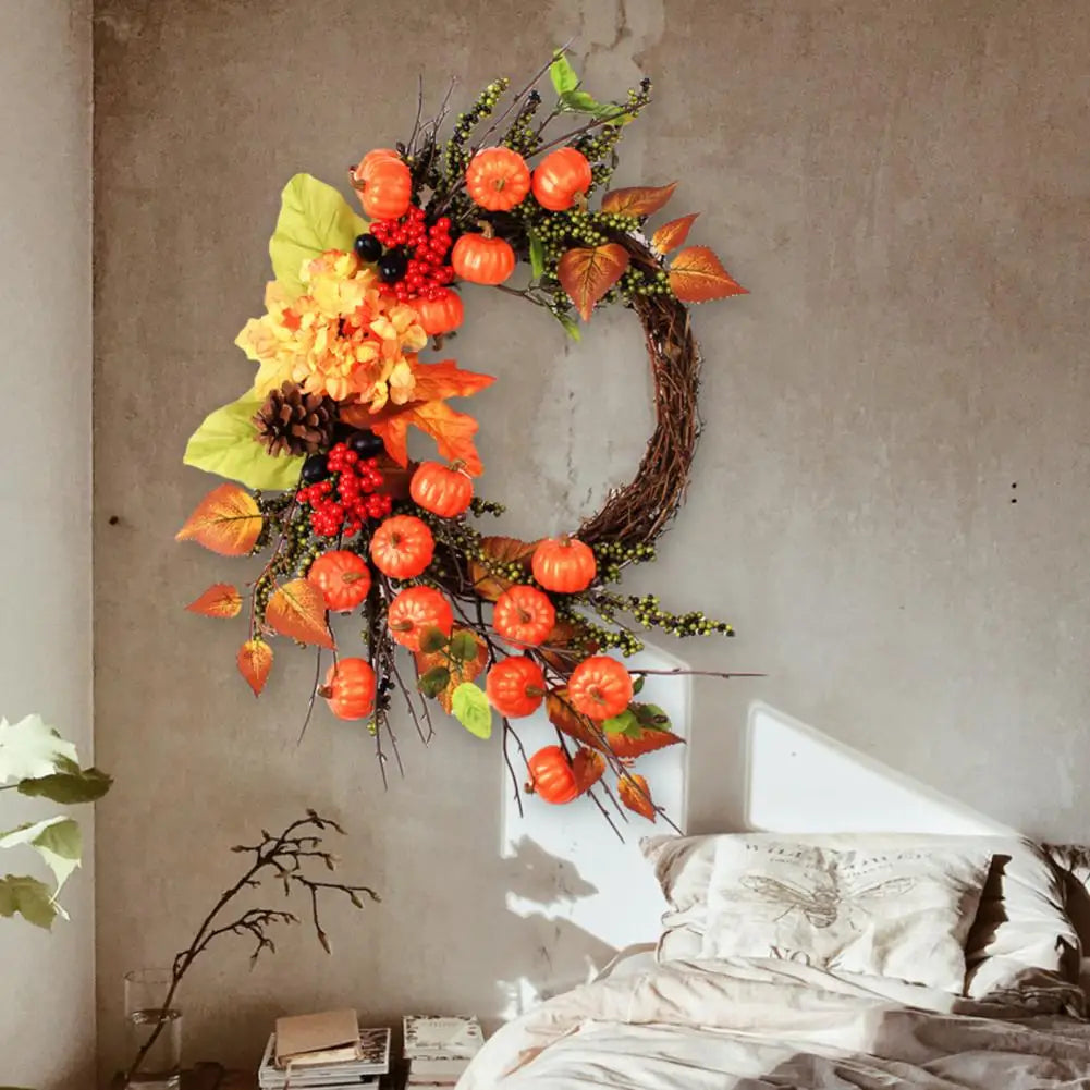 Decorative Fall Wreath Mini Pumpkin Decor for Front Door