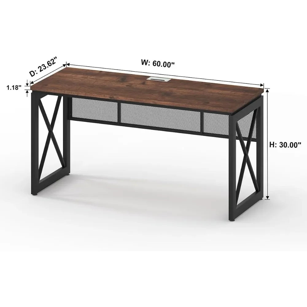 Modern Farmhouse 60 Inch Computer Desk for Home Office