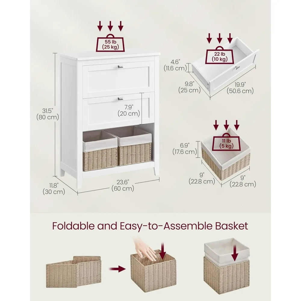 Bathroom Cabinet - Storage Cabinet and Bathroom Organizers, 2 Drawers with 1 Adjustable Divider, 2 Baskets, Sideboard