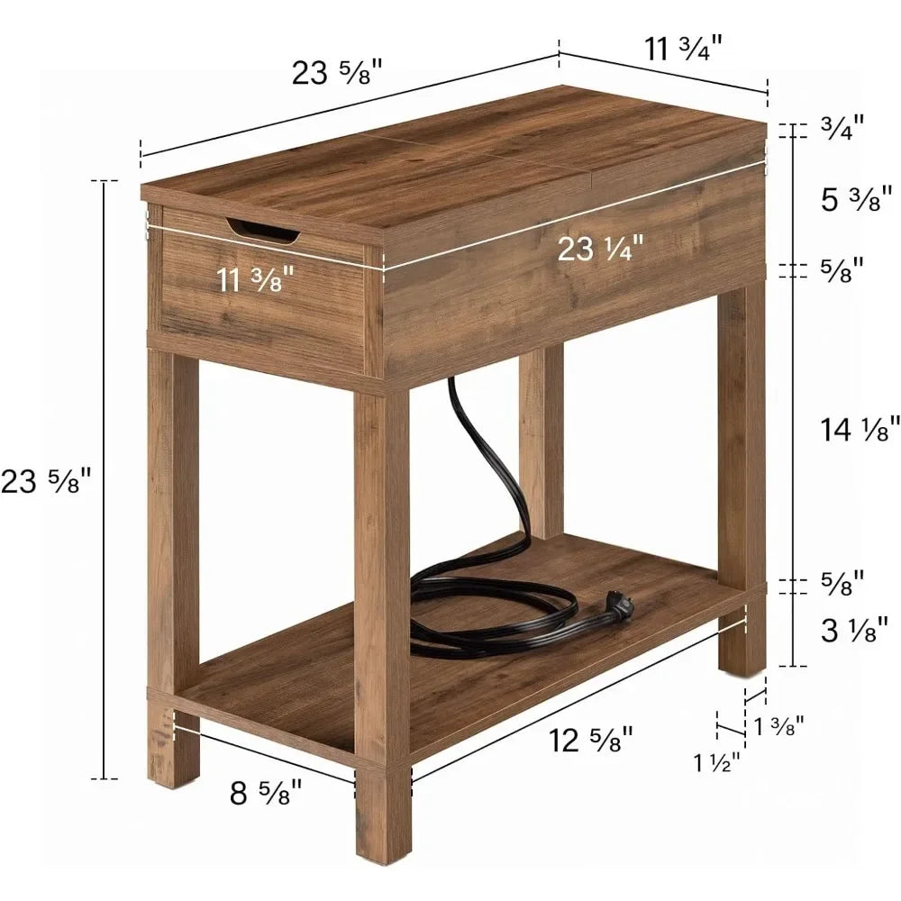 Rustic Oak Modern Farmhouse Side Table With Charging Station