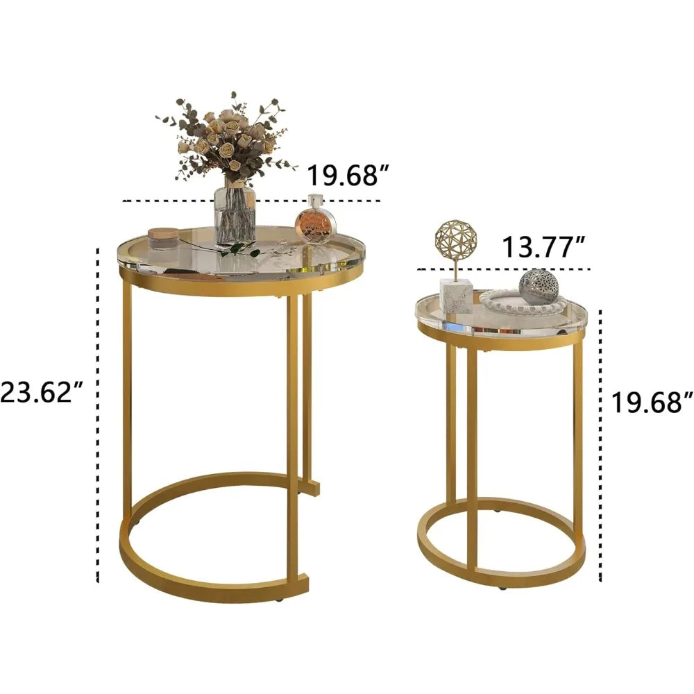 Coffee Stacking Side Tables With Golden Metal Frame