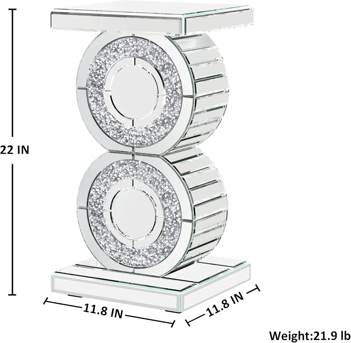 Mirrored End Table Crushed Diamond Coffee Table for Living Room Small Spaces Side Table