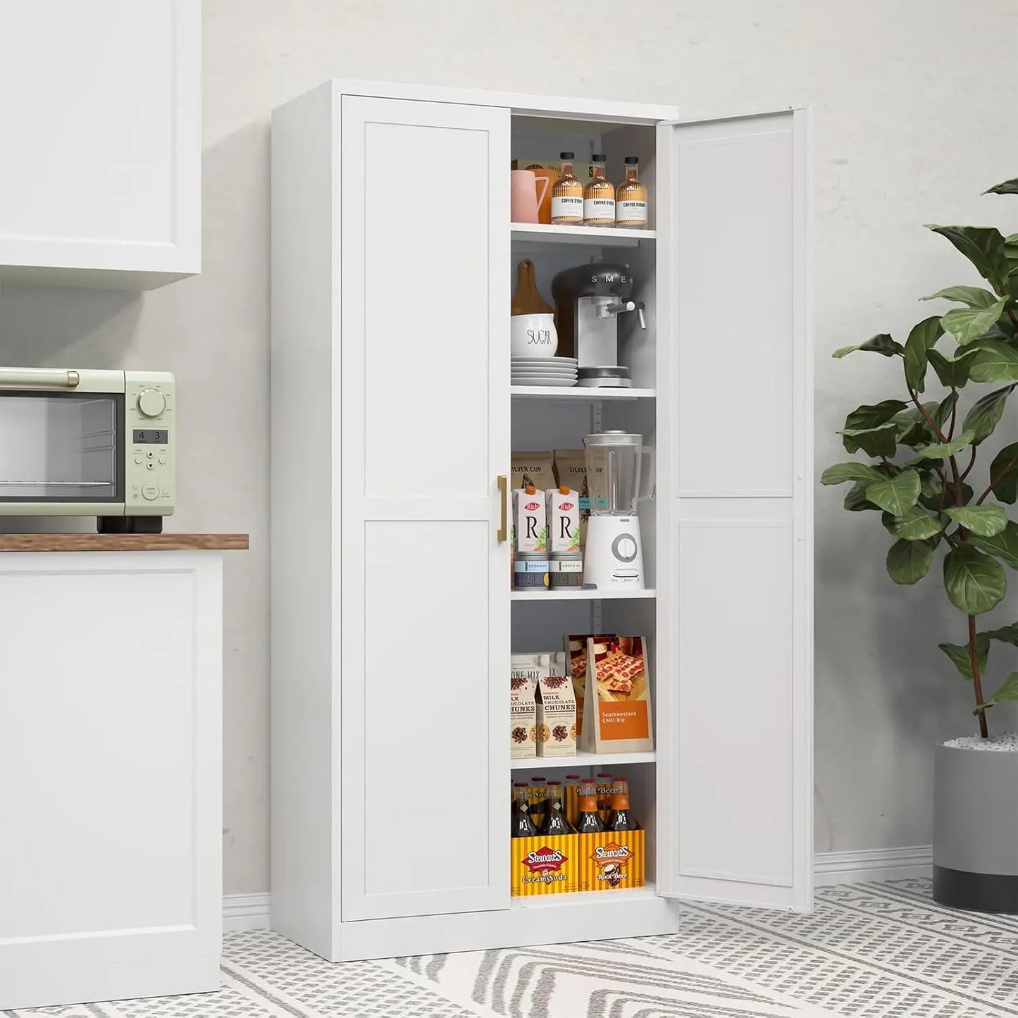 71" Tall Kitchen Storage Cabinet with Gold Handles