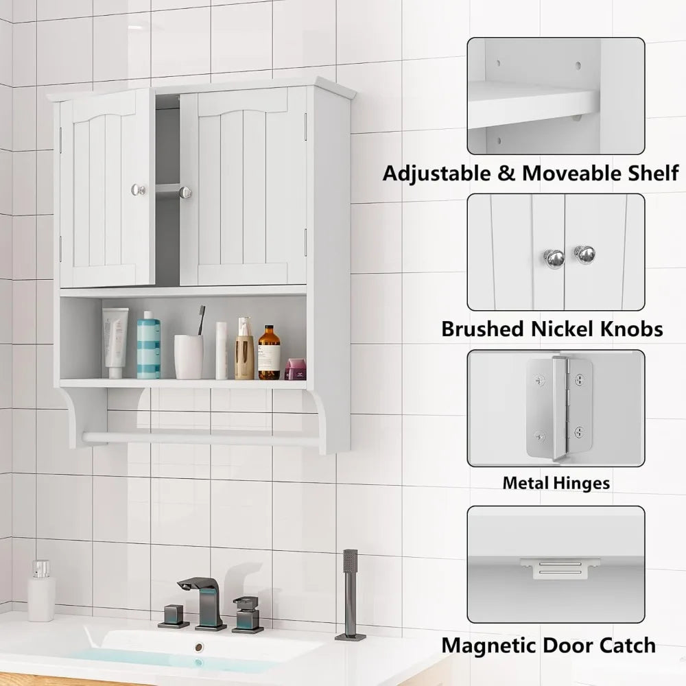 Bathroom Cabinet Wall Mount with 2 Doors and Adjustable Shelf, Organizers,Storage