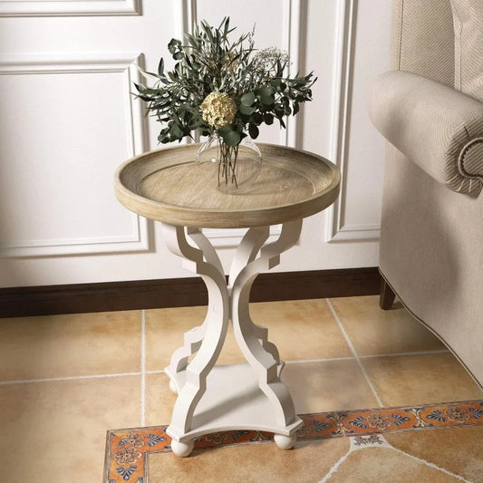 Rustic Farmhouse Cottagecore Accent End Table, Natural Tray Top Side for Family, Dinning or Living Room