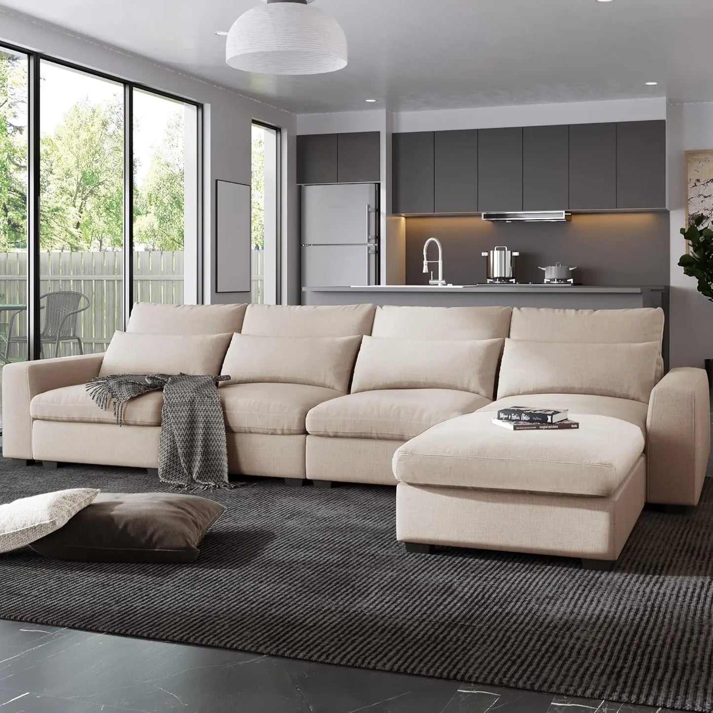 Modern Upholstered Sectional Sofa Set,Modular L Shaped with Reversible Chaise