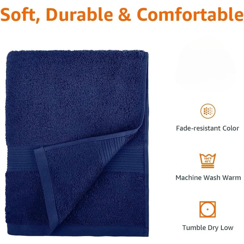 Soft 6-Piece Fade Resistant Cotton Bath Towel, Hand and Washcloth Set - Navy Blue, 14.25" L x 10.85" W