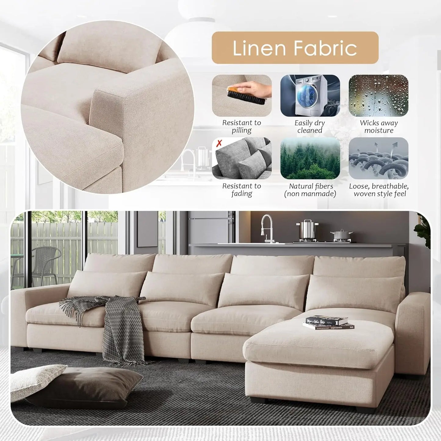 Modern Upholstered Sectional Sofa Set,Modular L Shaped with Reversible Chaise