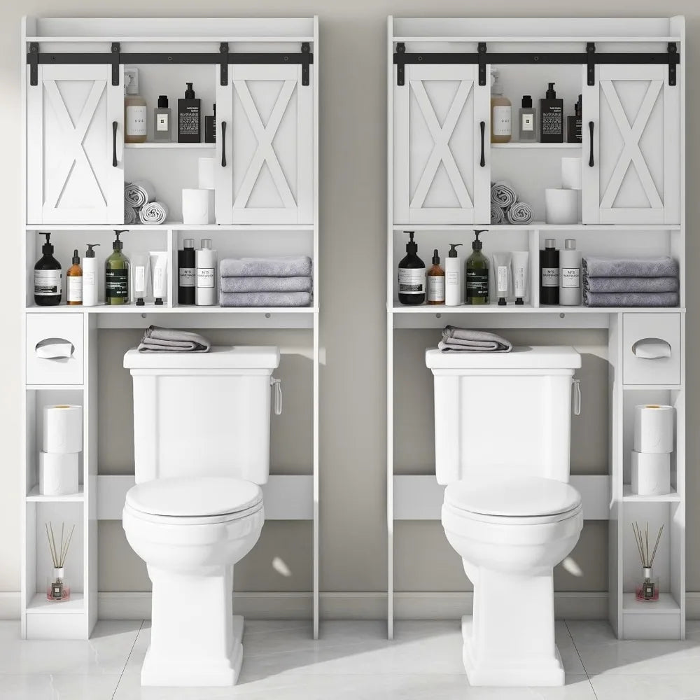 Farmhouse Storage Cabinet Over Toilet with Sliding Doors