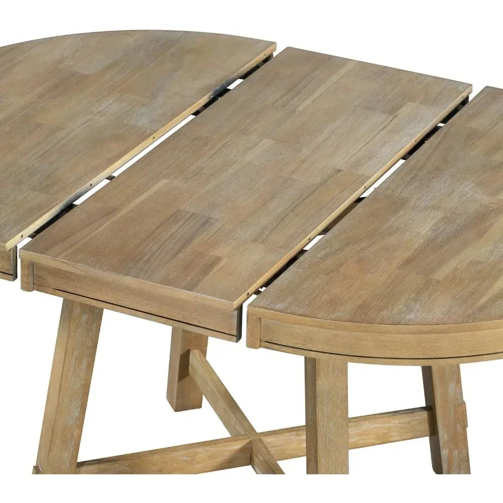 Round Extendable Dining Table with 16" Traditional Rustic Drop Leaf