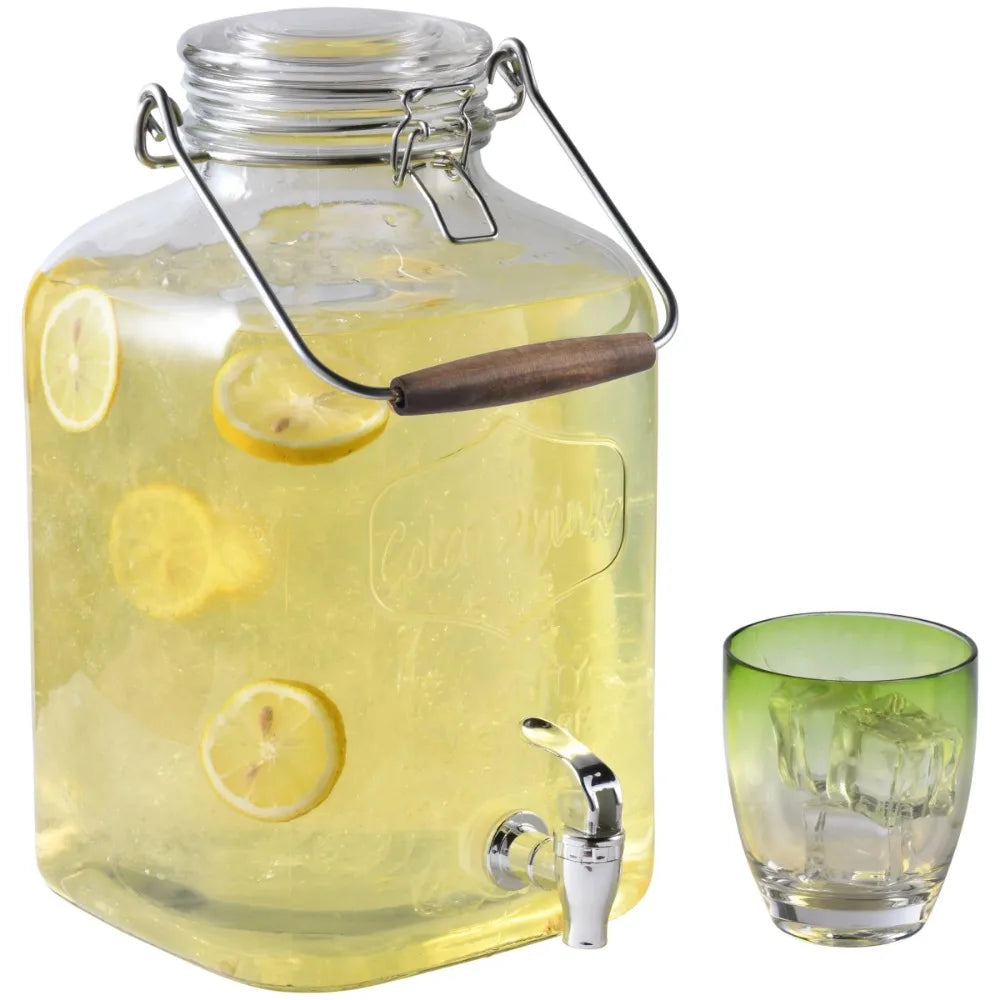 2-Gallon Beverage Dispenser with glass Clamp Lid and steel handle