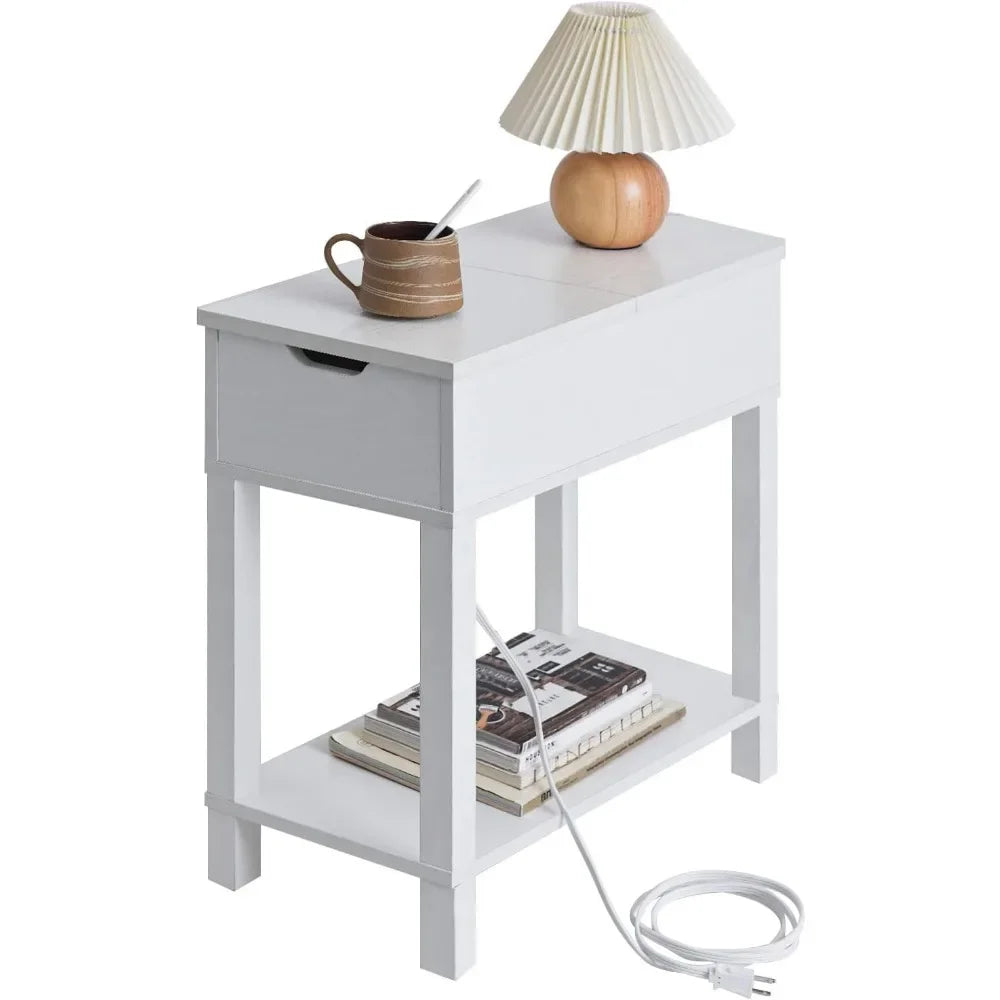 Rustic Oak Modern Farmhouse Side Table With Charging Station