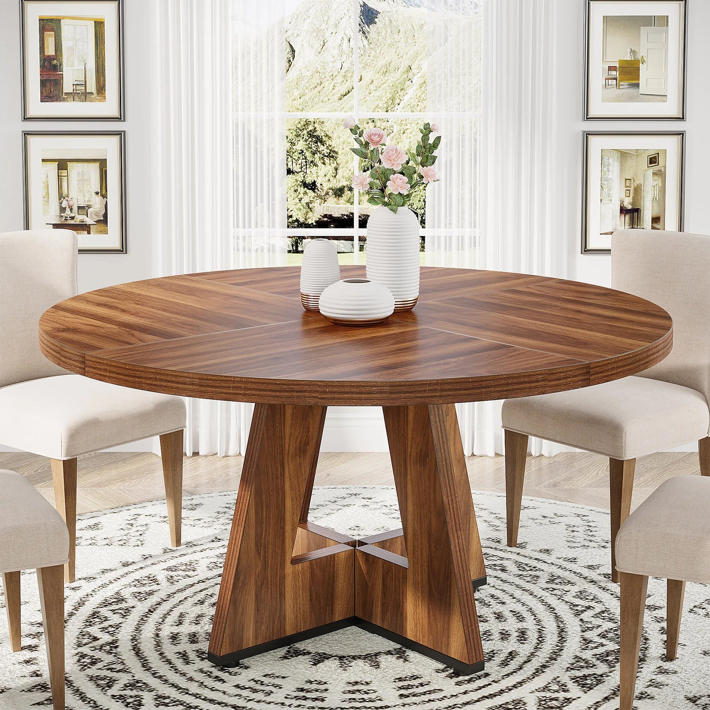 Tribesigns Round Dining Table for 4, 47 Inch Farmhouse Kitchen Table