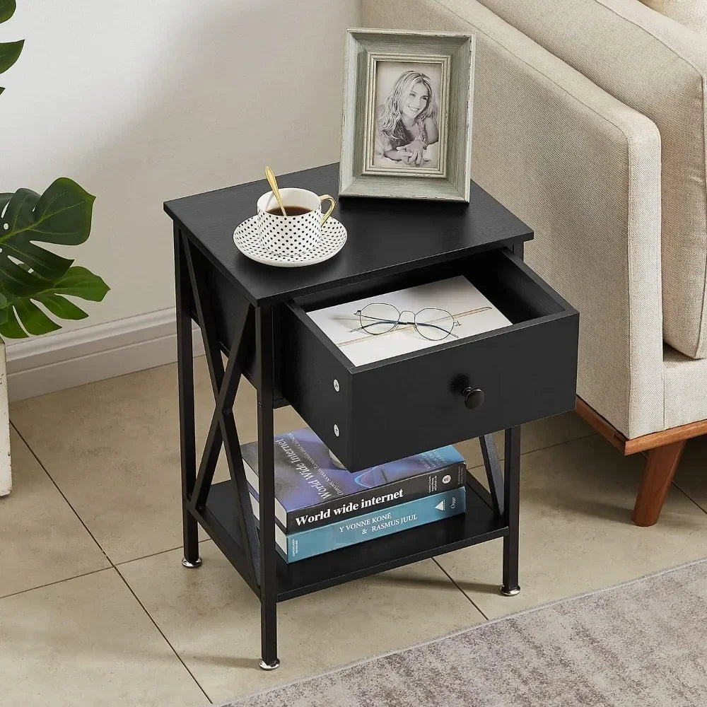 Night Stands for Bedroom, Rustic Bedside, End Tables with Drawer Storage