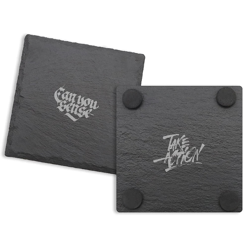 8pcs Engraving Blank Square Slate Stone Coasters (4in)