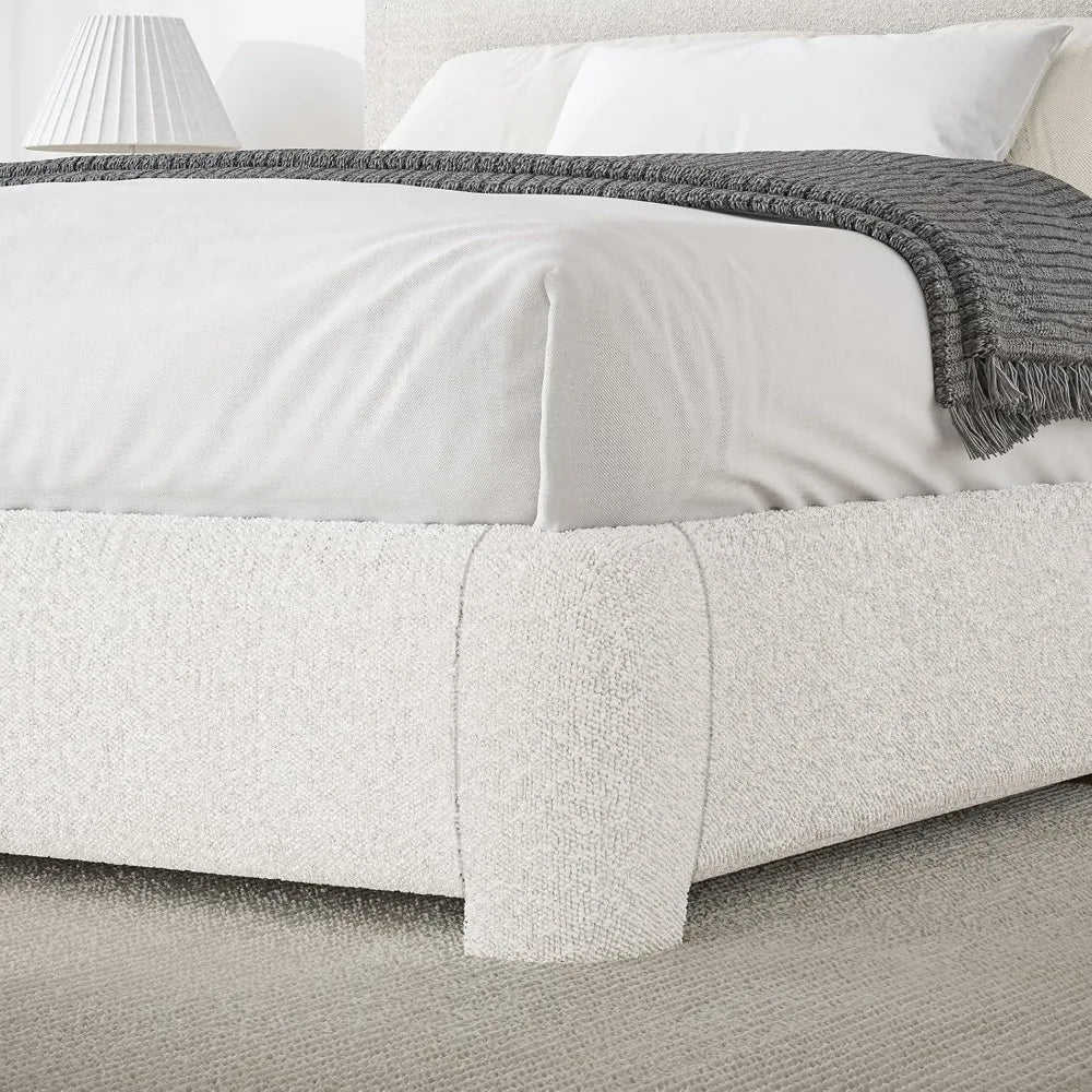 King Bed Frame and Headboard, Upholstered Platform, Modern Style, Soft Rounded Corners,