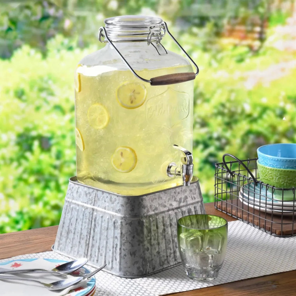 2-Gallon Beverage Dispenser with glass Clamp Lid and steel handle