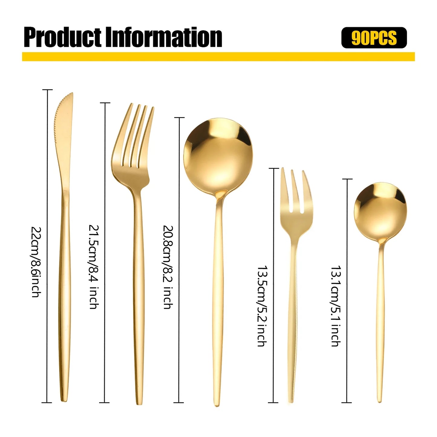 90 Pieces Gold Silverware Set Stainless Stee