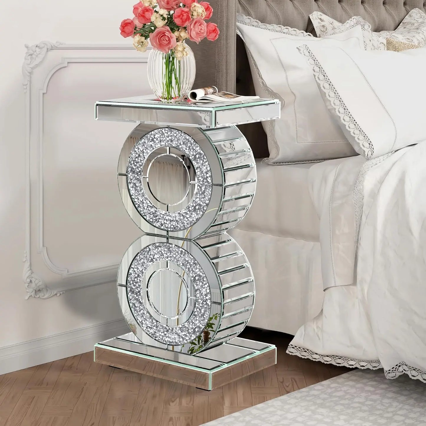 Mirrored End Table Crushed Diamond Coffee Table for Living Room Small Spaces Side Table