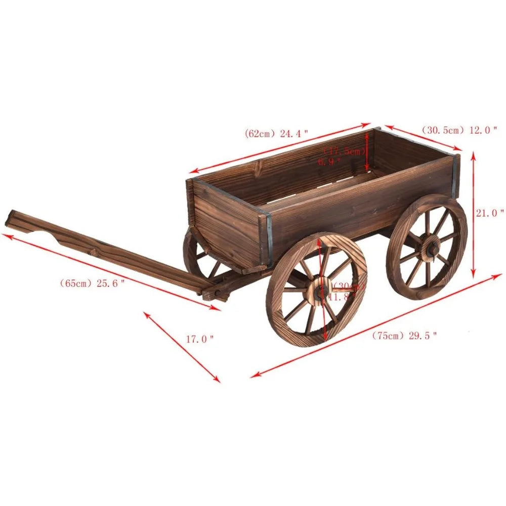 Wood Wagon Flower Planter Pot Stand W/Wheels