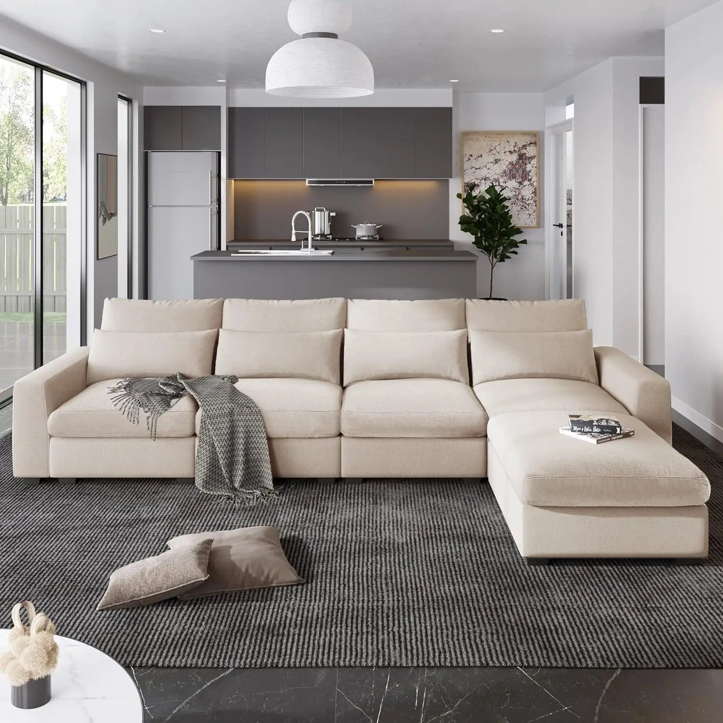 Modern Upholstered Sectional Sofa Set,Modular L Shaped with Reversible Chaise