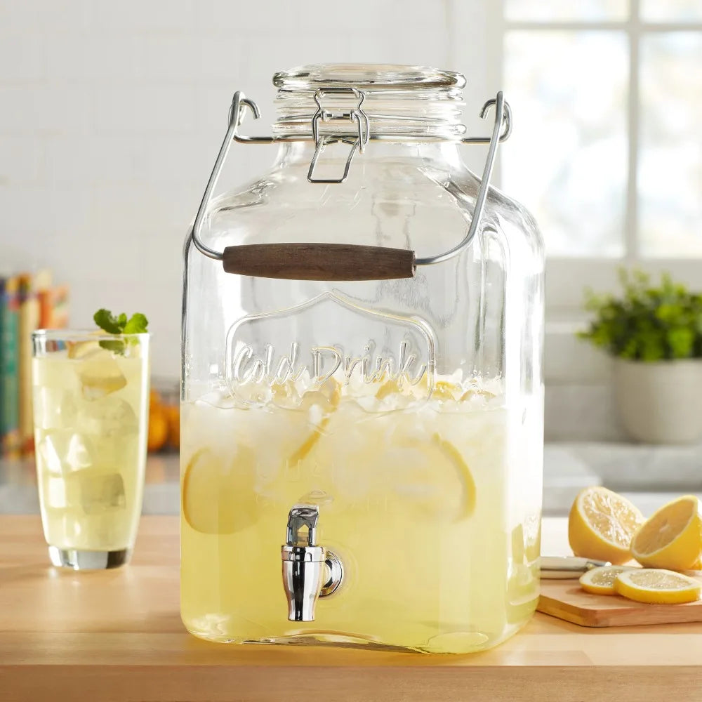 2-Gallon Beverage Dispenser with glass Clamp Lid and steel handle