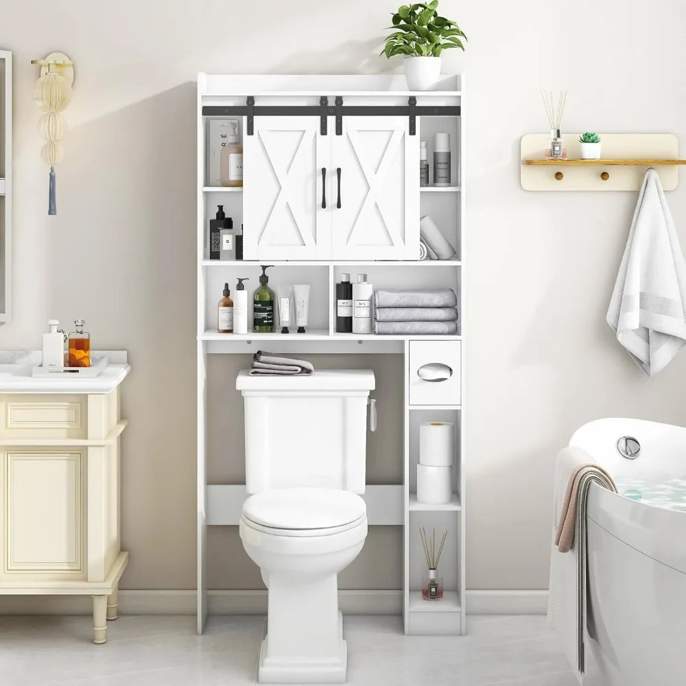 Farmhouse Storage Cabinet Over Toilet with Sliding Doors