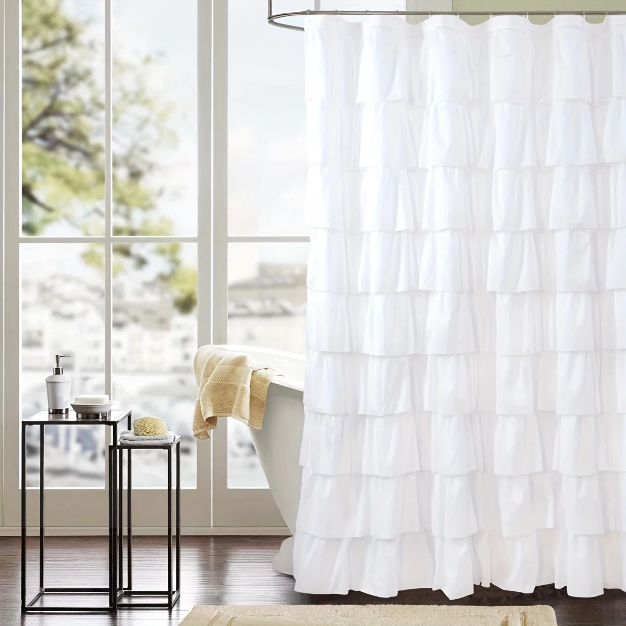 Quilted Patchwork Shower Curtain - Richly Pleated & Washable - Rustic Farmhouse Style - 72 X 72 - Modern Textured Bathroom Decor