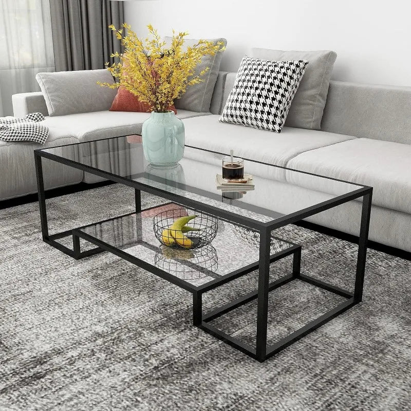 Glass Coffee Table with brass Accent and Tempered Glass