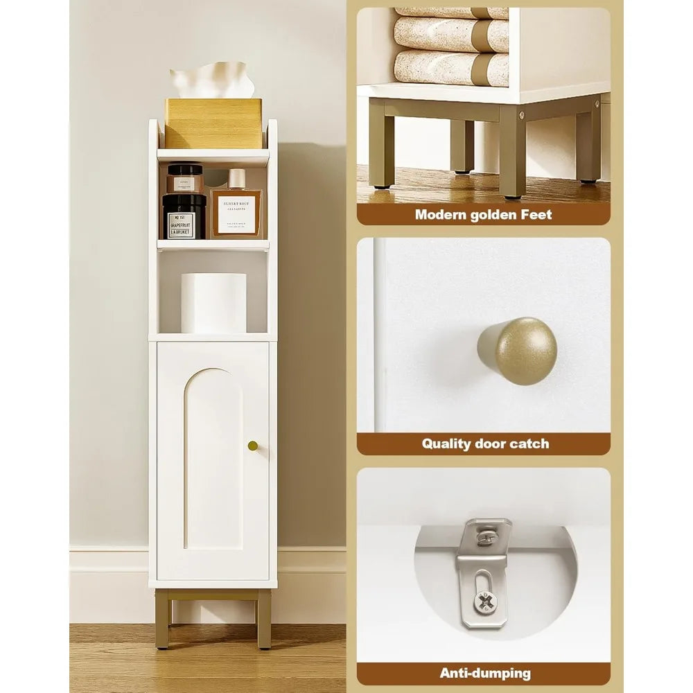 Bathroom Storage Cabinet, Small Corner Floor Cabinet with Door and Shelves