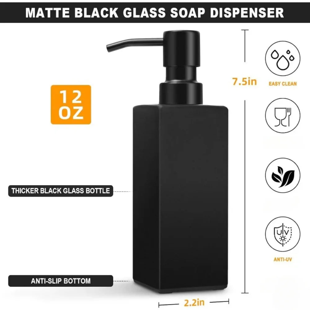 12oz Modern Black Soap Dispenser for Bathroom