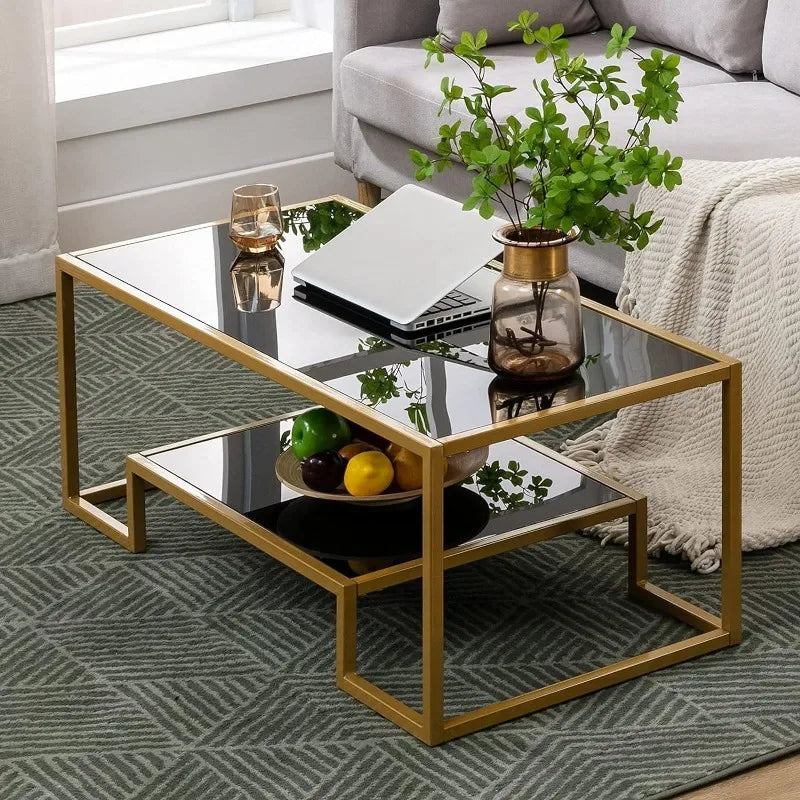 Glass Coffee Table with brass Accent and Tempered Glass